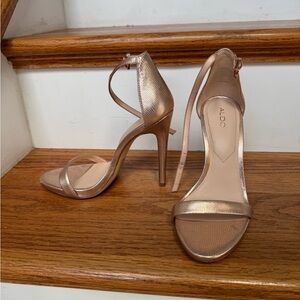 Aldo Metallic Rose Gold Strappy High Heel Sandals